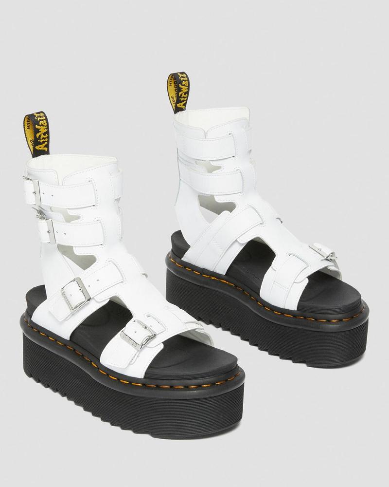 White Women's Dr Martens Giavanna Leather Platform Gladiator Sandals | CA 297WNB